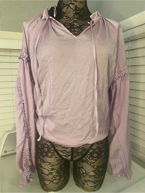 Yuni Los Angeles Lavender Ruffle-Neck Blouse